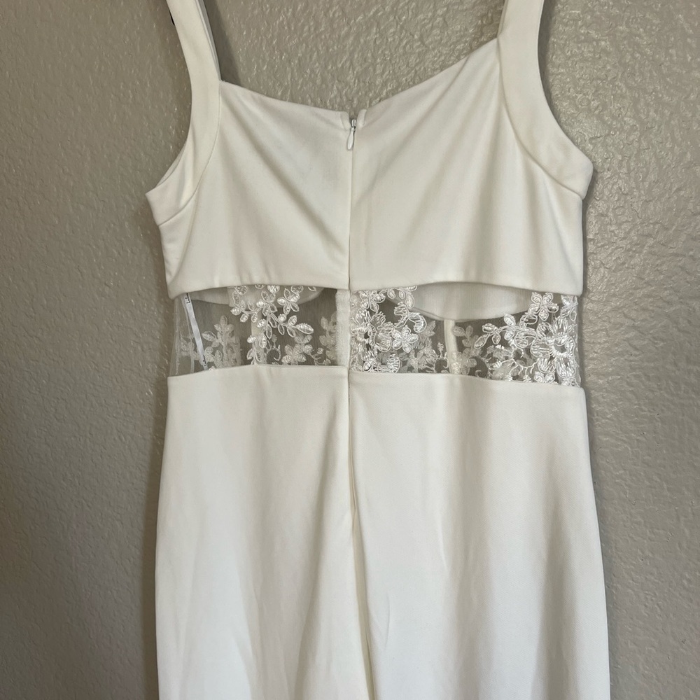 NWOT Adore the Feeling White Sheer Lace Bustier Twist-Front Jumpsuit - Picture 5 of 8